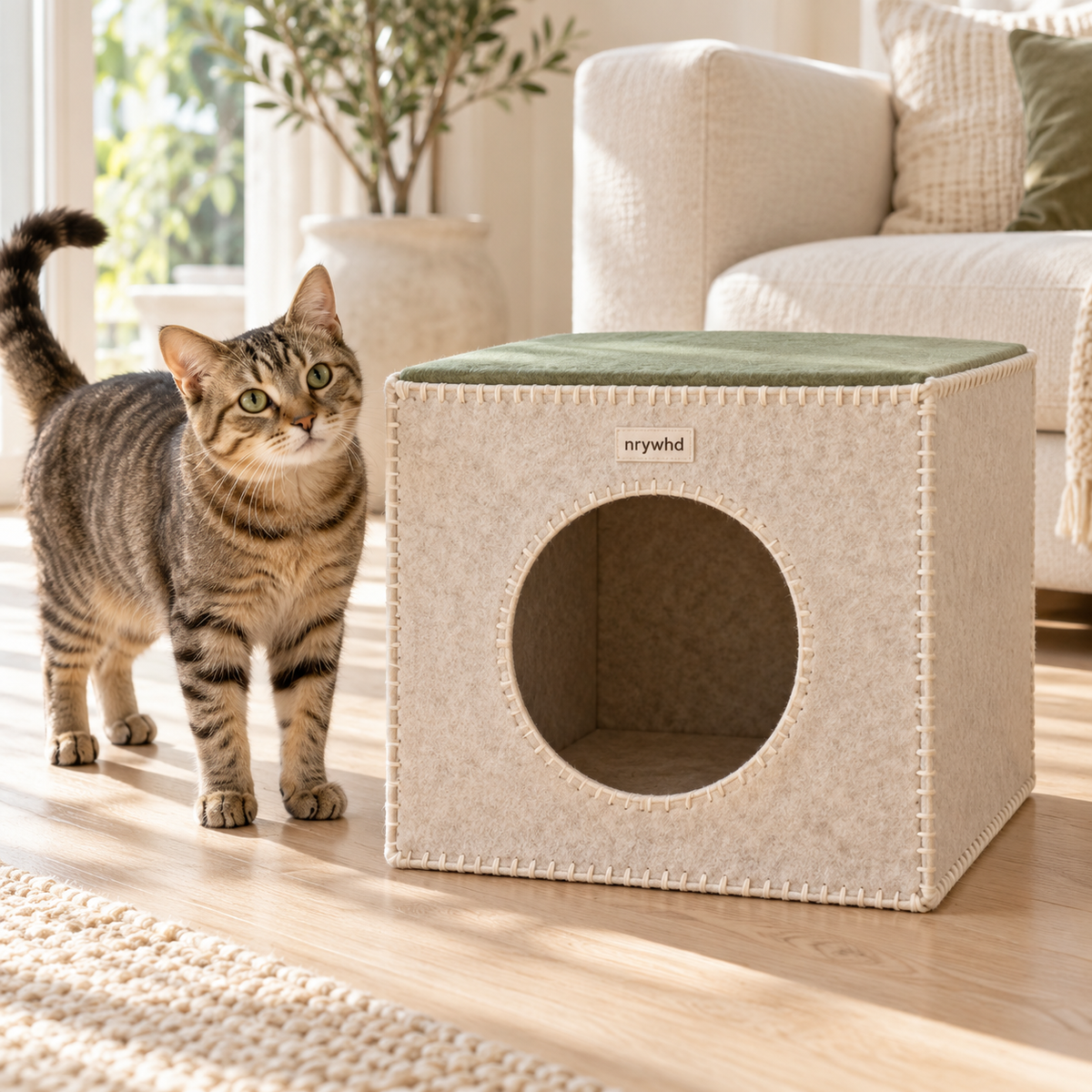 nrywhd Hideaway Felt Cat Cube — lifestyle scene